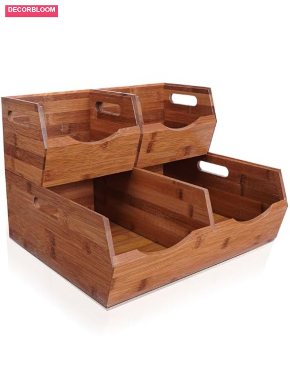 2-Tier Stackable Bamboo Pantry Storage Bins, Potato & Onion Organizer Basket